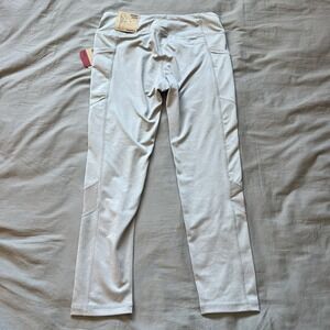 REEBOK Women Skinny Capri Leggings Grey S/CH/P Pockets Moisture Wicking Training